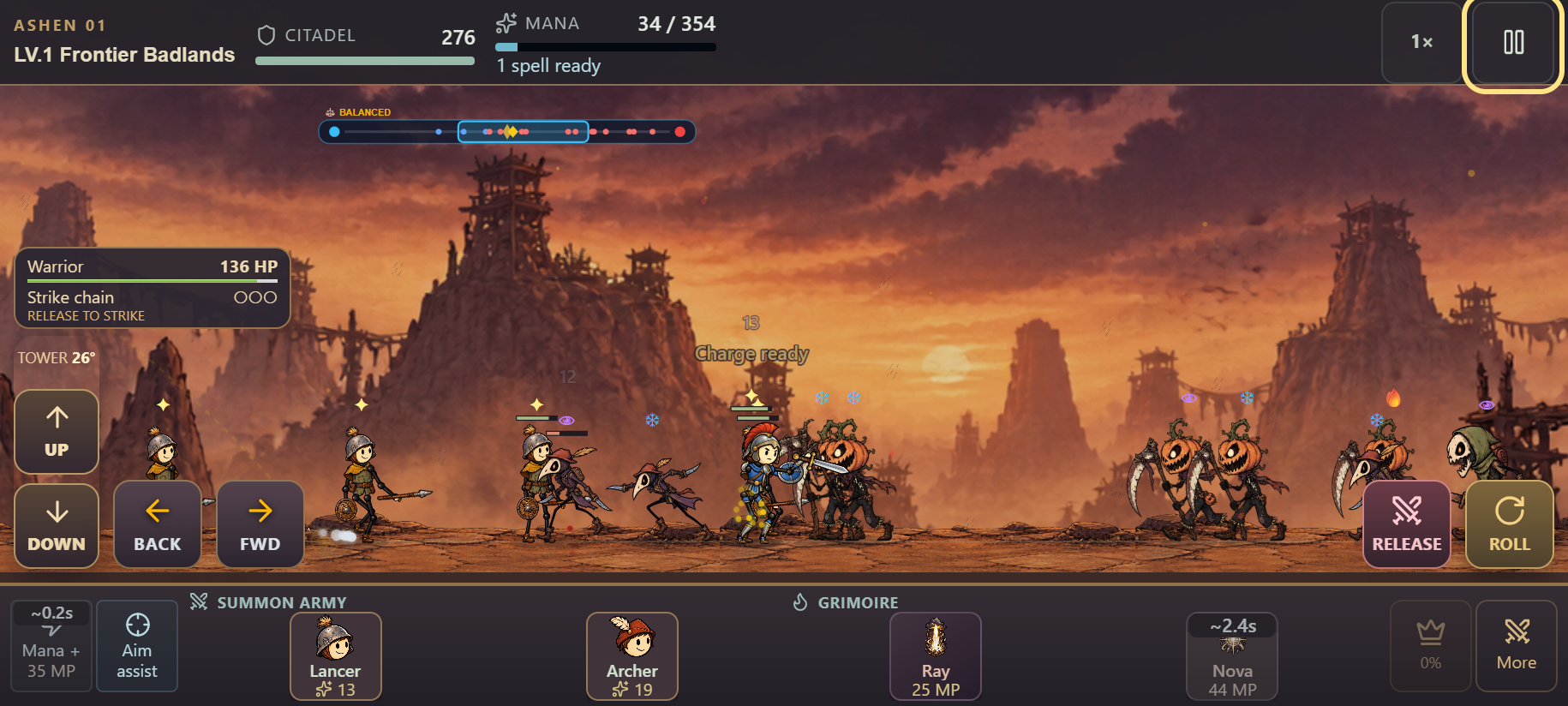 Lord Of The Sticks gameplay: the Warrior and Lancers clash with an enemy army in Frontier Badlands